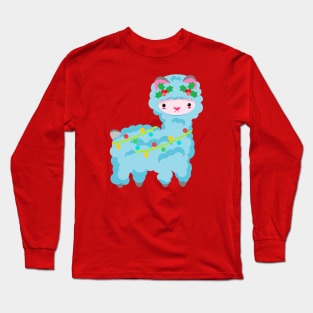 fluffy holiday blue llama Long Sleeve T-Shirt